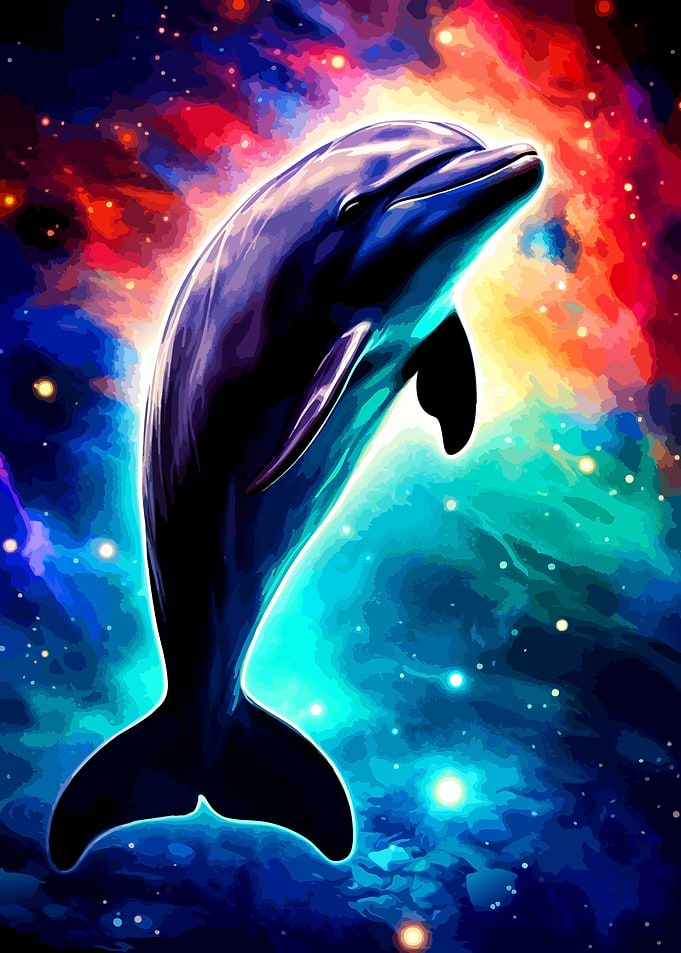 Cosmic Dolphin in Vibrant Nebula
