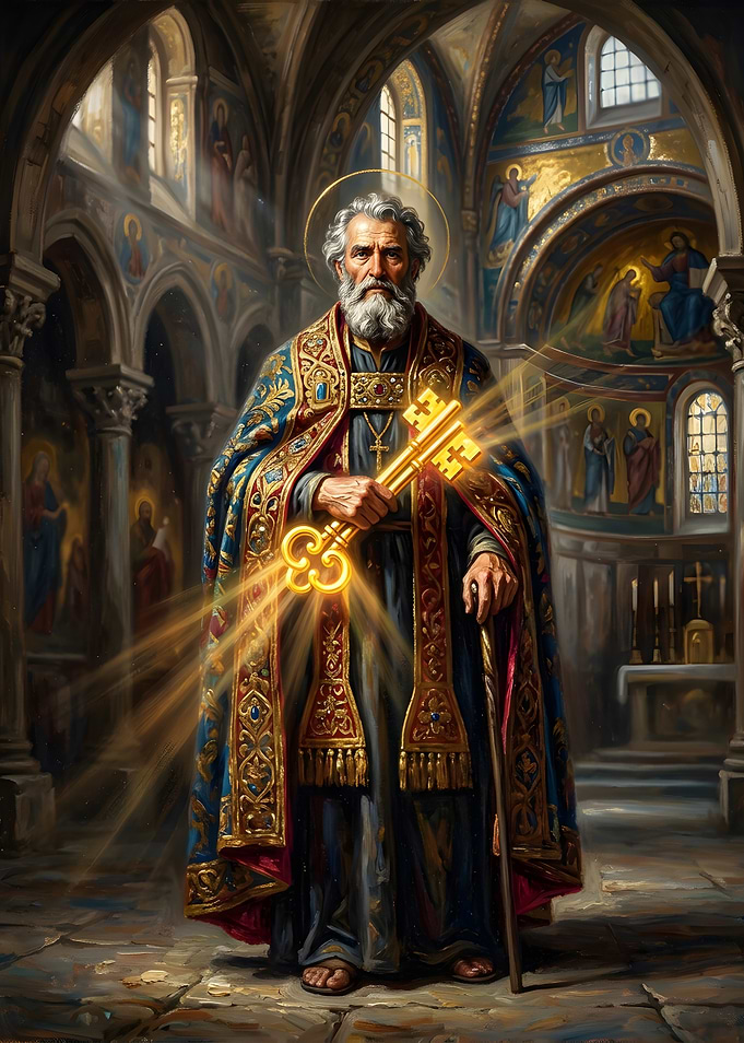 Saint Peter Holding Glowing Keys