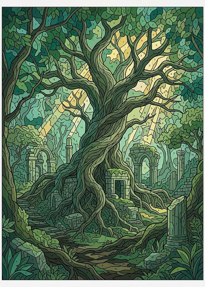 Ancient Tree Overgrown Ruins Paint by Number