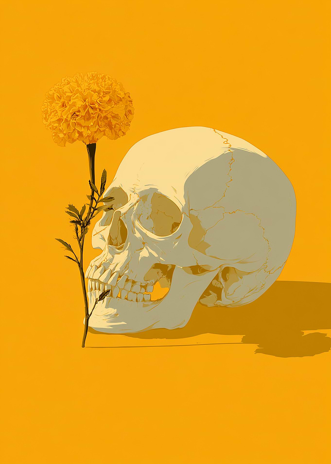 Skull and Marigold Minimalist Art