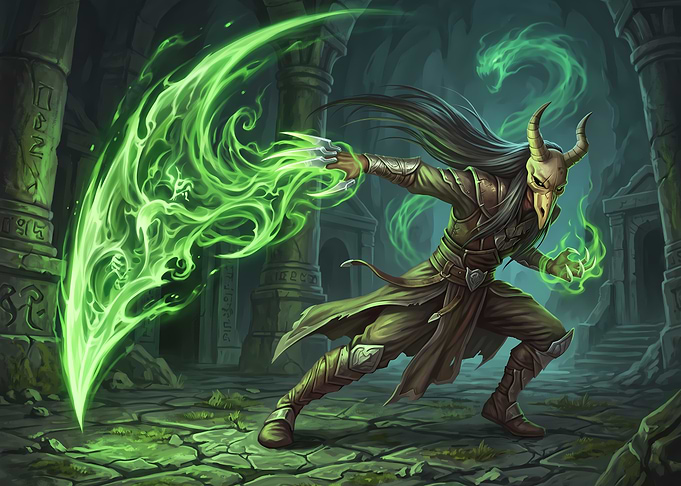 Skull-Masked Warrior with Green Magic