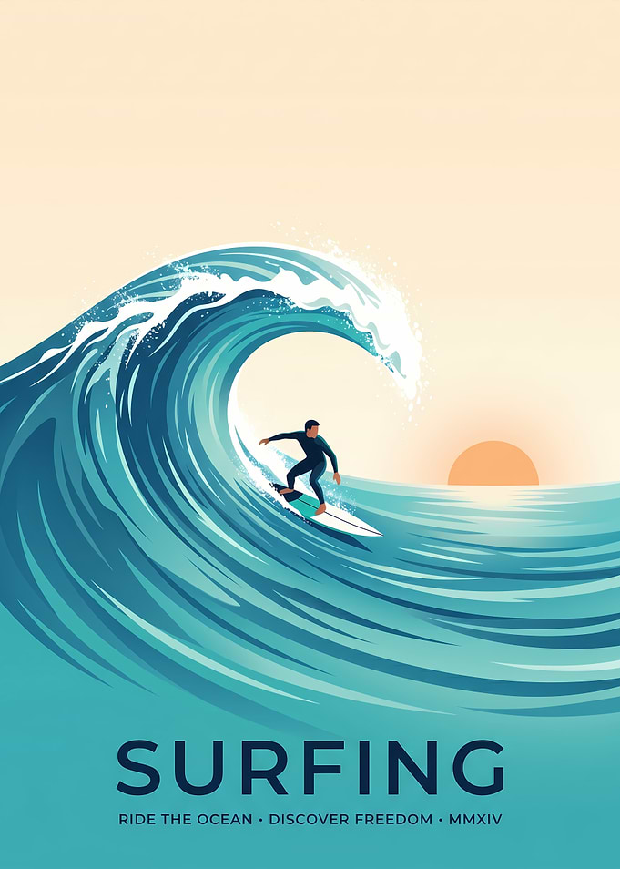 Surfing Ocean Wave Minimalist Poster