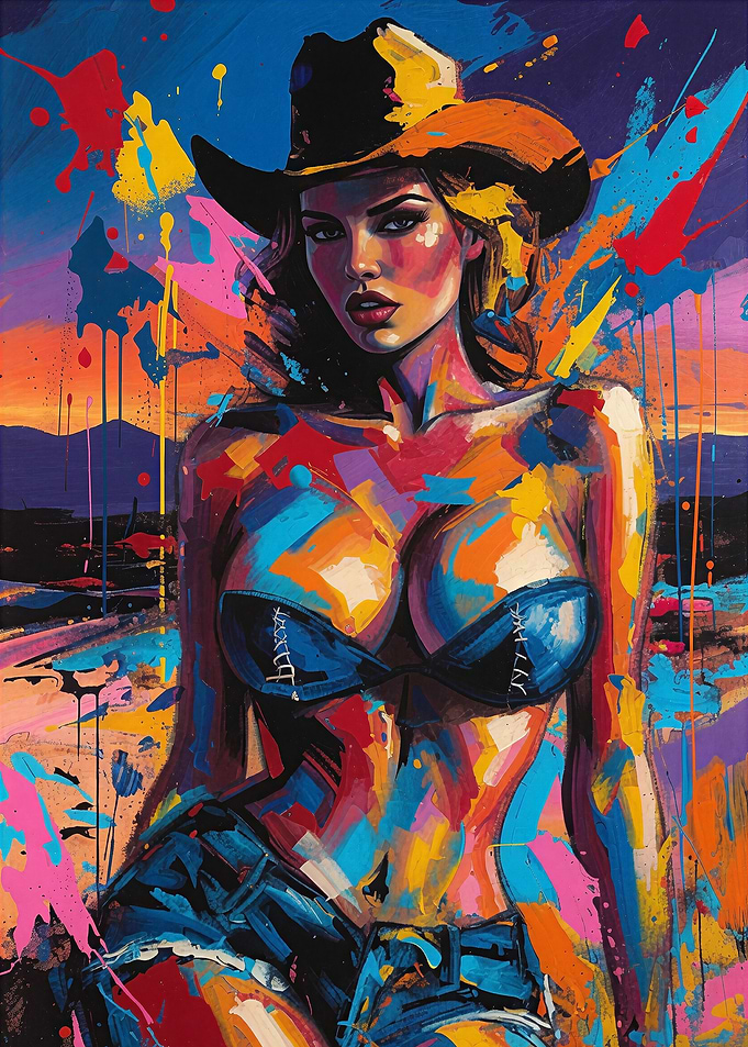 Colorful Abstract Cowgirl Portrait