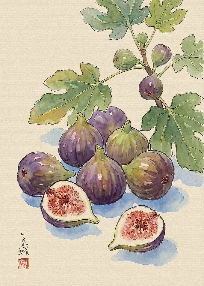 Watercolor Illustration of Fresh Figs