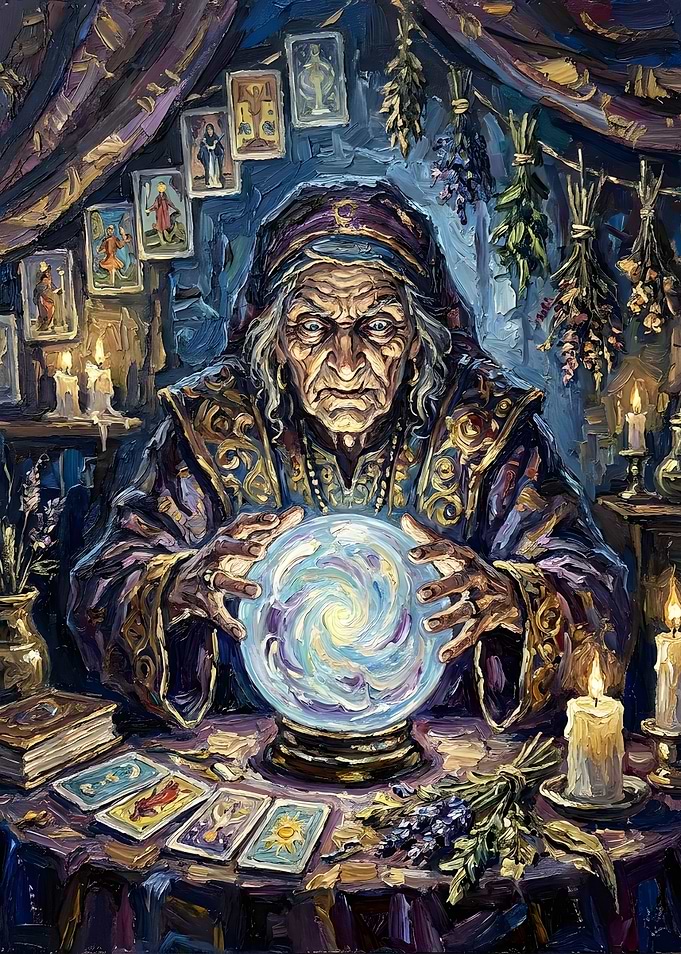 Elder Fortune Teller with Crystal Ball
