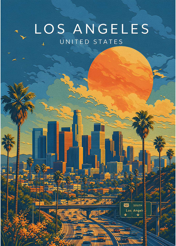 Los Angeles Sunset Travel Poster