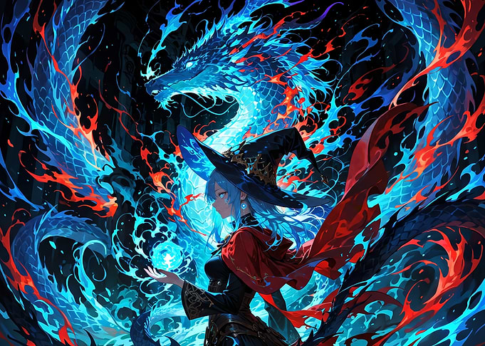 Witch Summoning a Blue Dragon