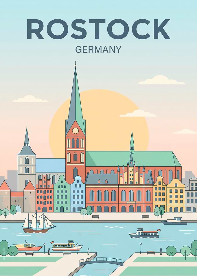 Rostock Germany Cityscape Travel Poster