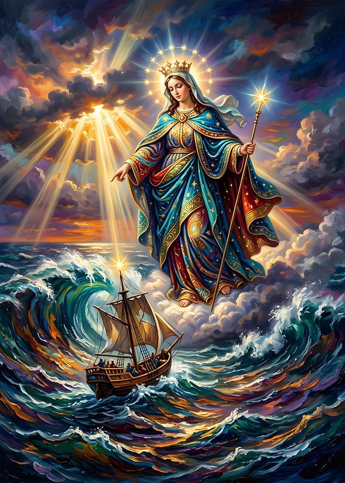 Virgin Mary Guiding Ship at Sea