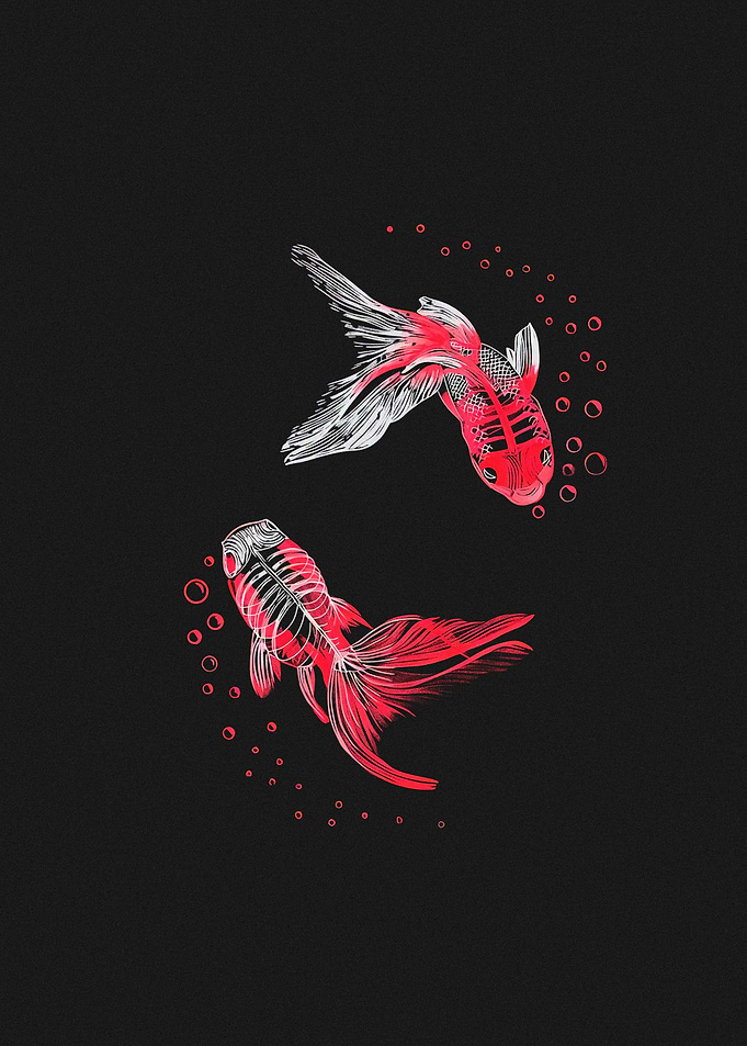 Skeleton Goldfish Yin Yang Design