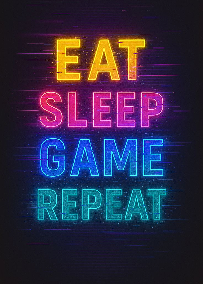 Eat Sleep Game Repeat Neon Poster