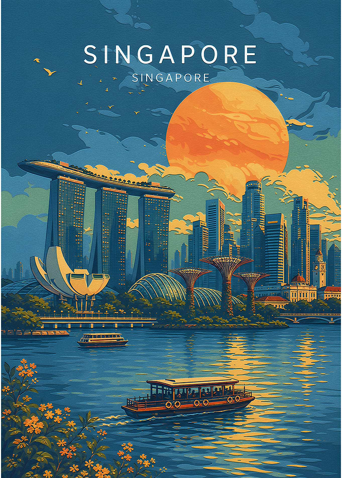 Singapore Cityscape Travel Poster