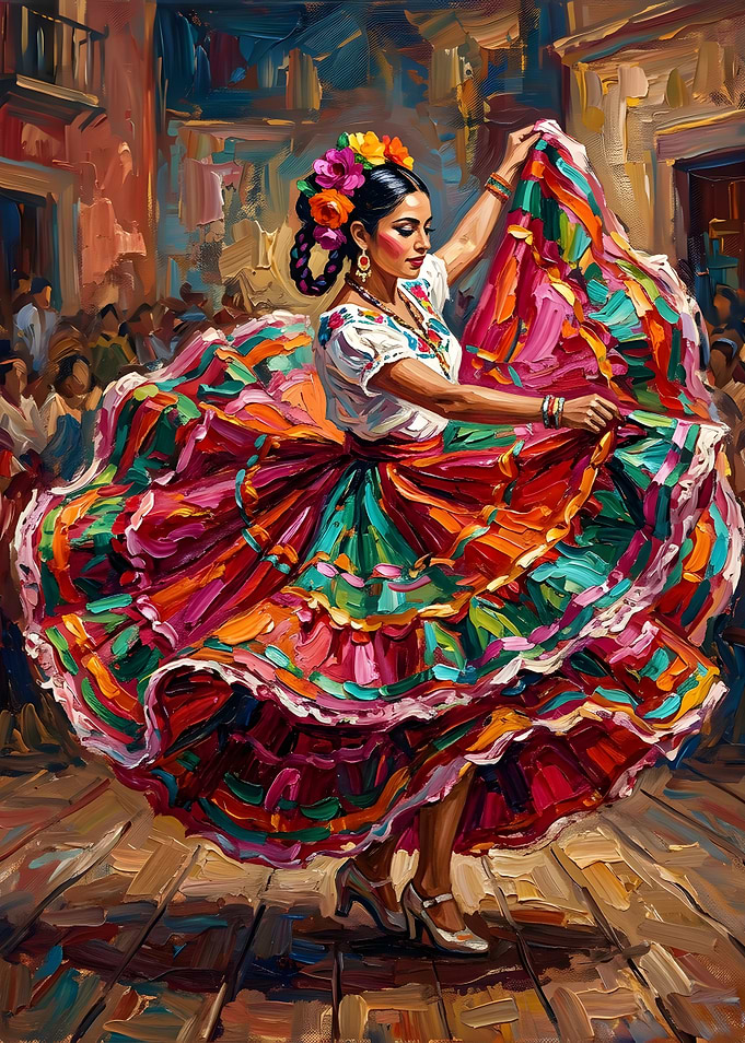 Vibrant Mexican Folklorico Dancer Painting