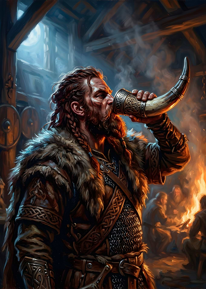 Viking Warrior Drinking from Horn