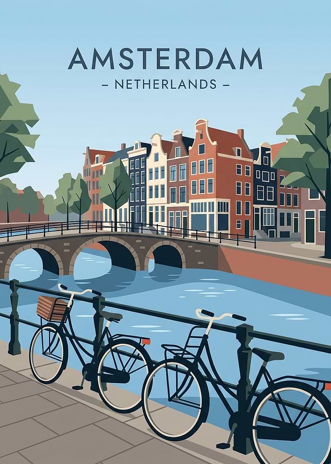 Amsterdam Netherlands Travel Poster