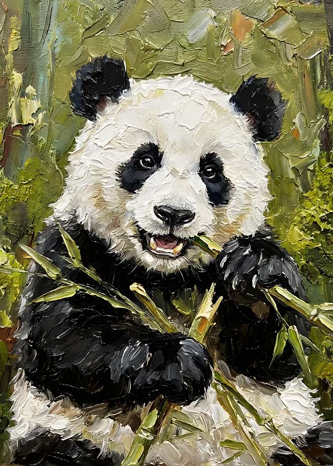 Oil Painting of a Happy Panda