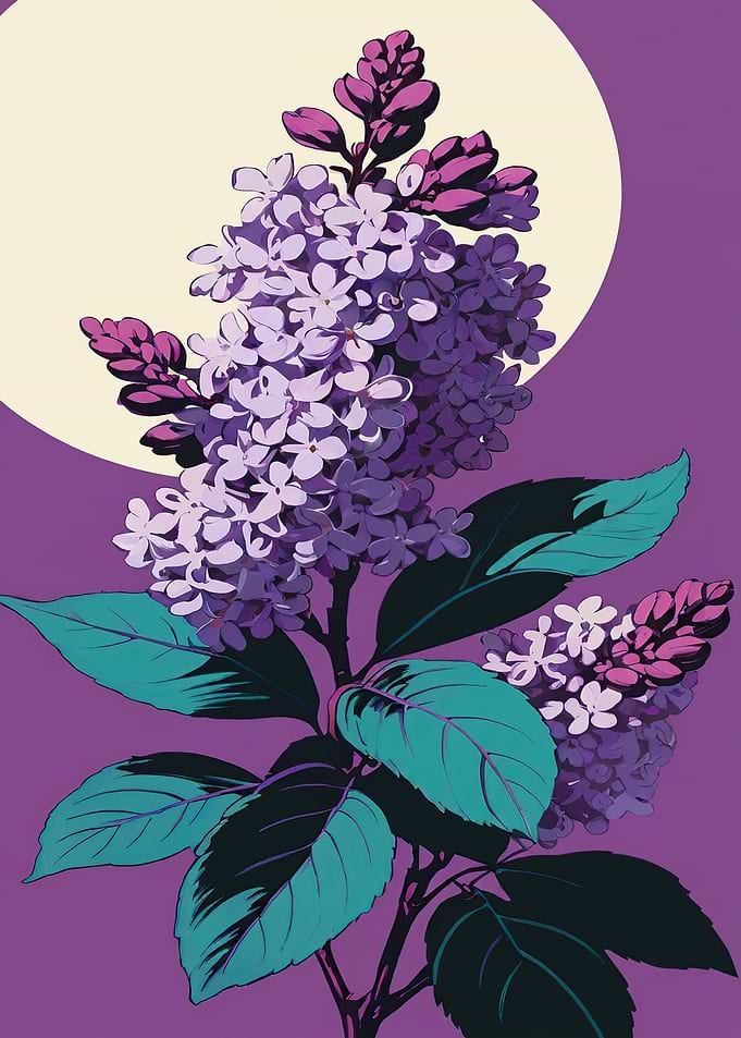 Stylized Purple Lilac Floral Illustration