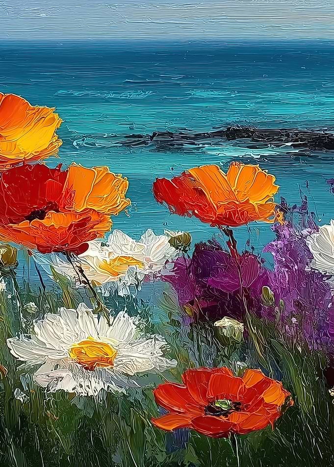 Vibrant Wildflowers Overlooking the Ocean