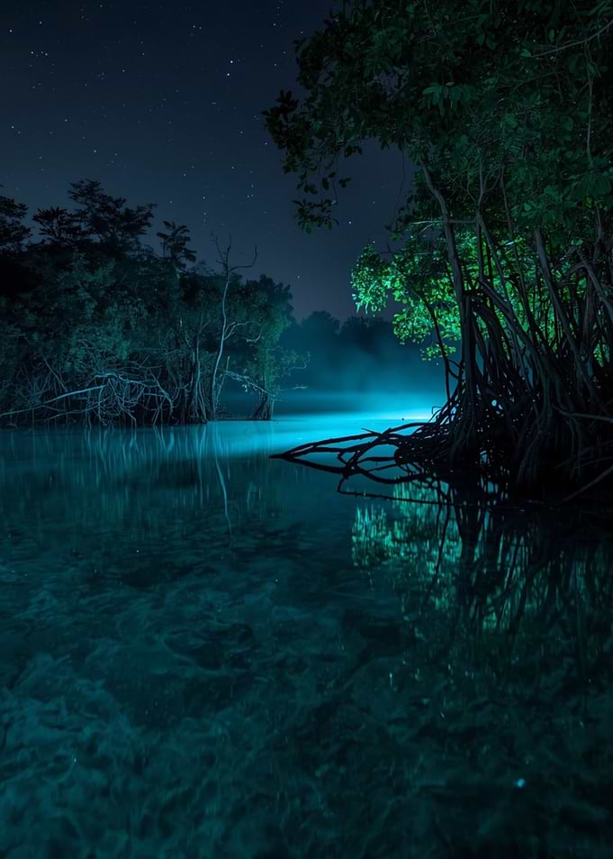Ethereal Nighttime Mangrove Lagoon