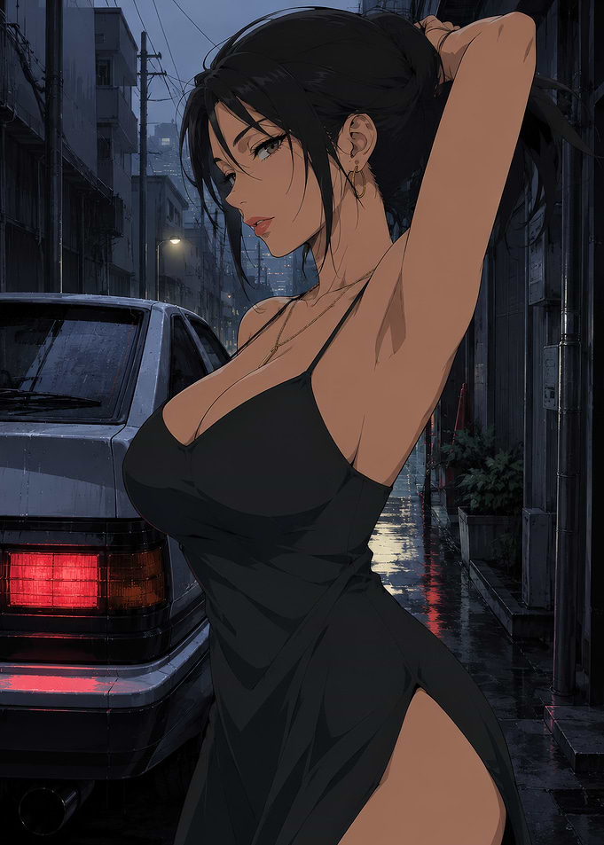 Anime Woman in Black Dress