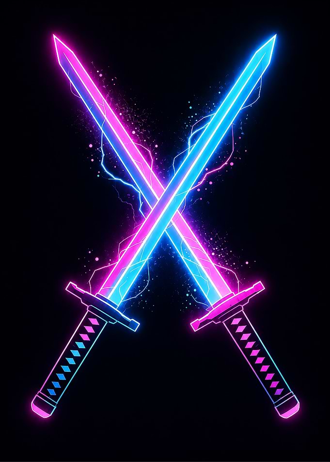 Neon Crossed Blades Cyber Glow