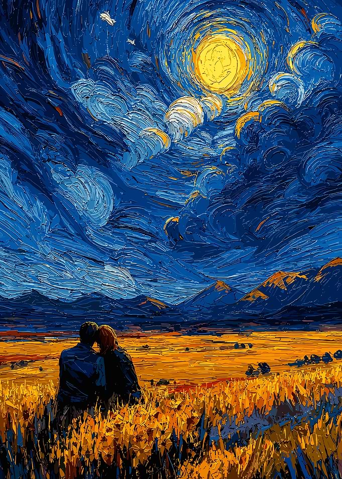 Couple Watching Starry Night Landscape