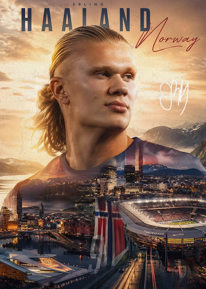 Erling Haaland Norway Double Exposure Poster