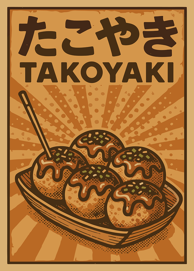 Vintage Takoyaki Japanese Street Food Poster Retro Screen Print Wall Art