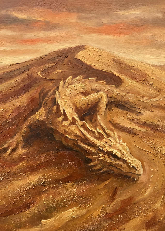 Dragon Resting on Desert Dune