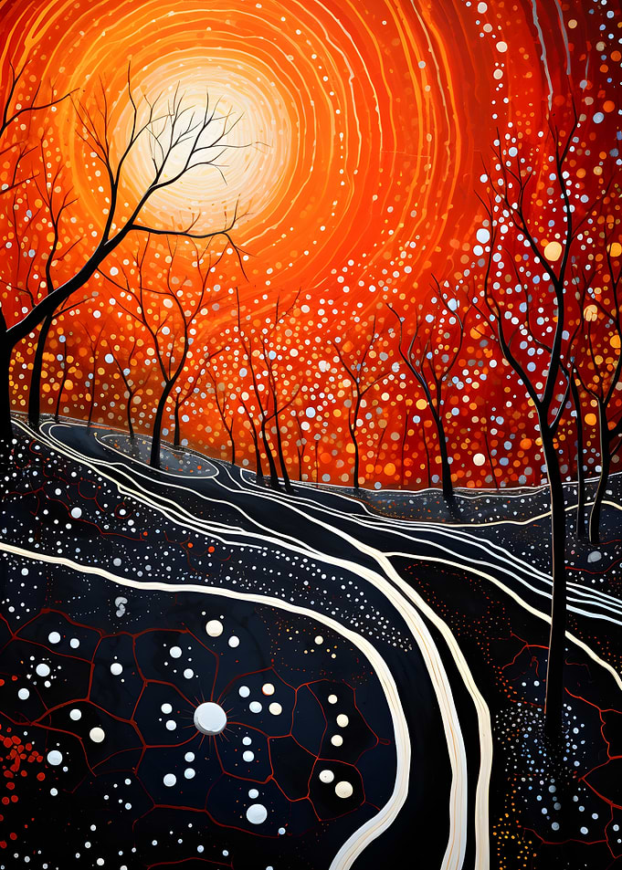 Abstract Forest Under Fiery Sky