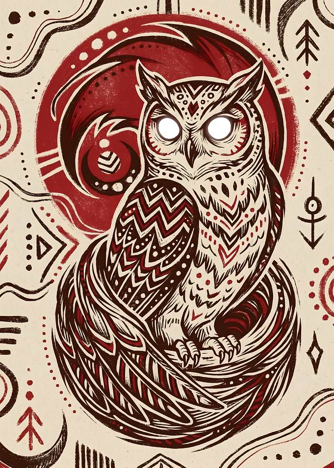 Tribal Patterned Owl Illustration