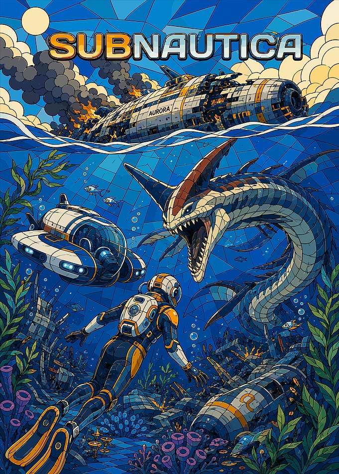 Subnautica Stained Glass Style Poster