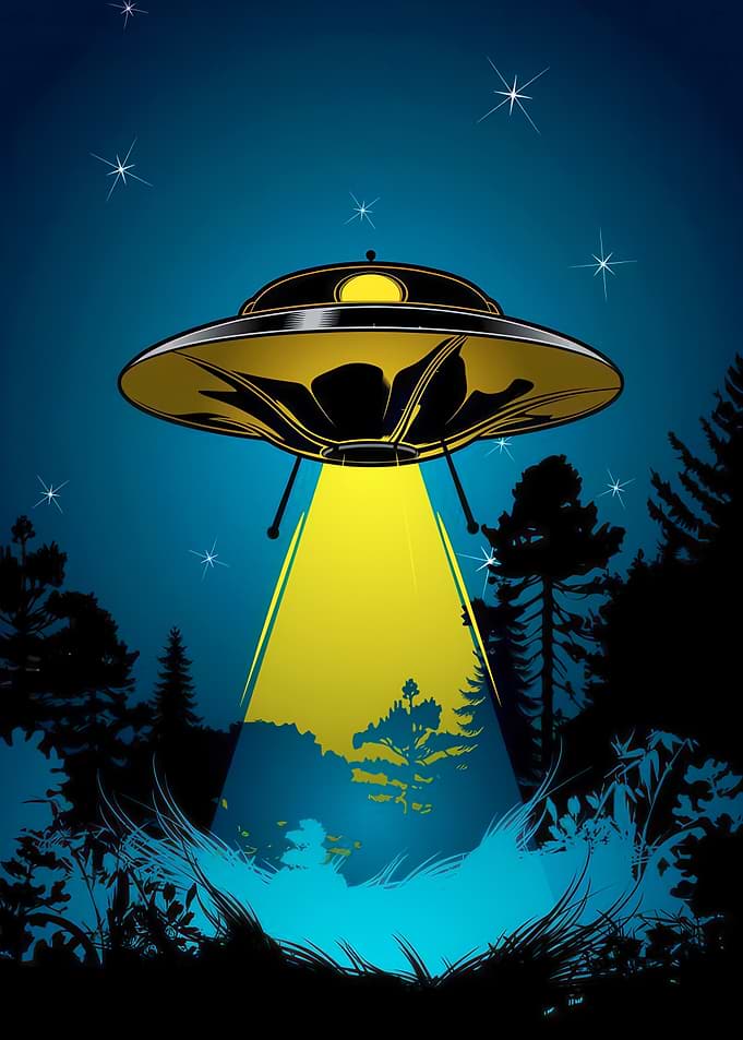 UFO Abduction Over Forest Night