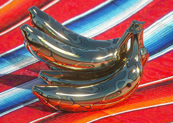 Metallic Chrome Bananas on Striped Fabric