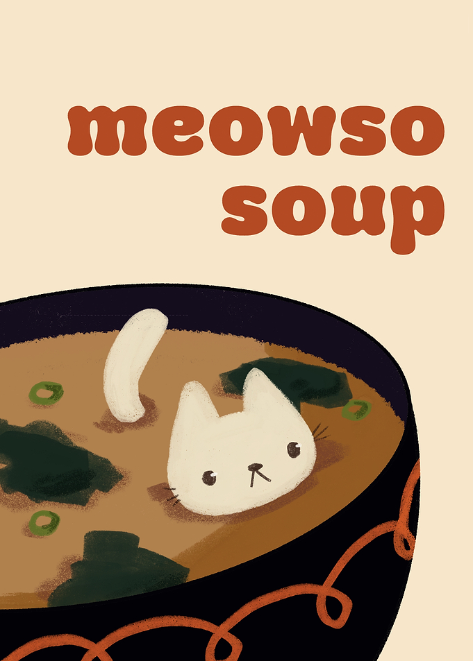 Cute Cat Miso Soup Illustration