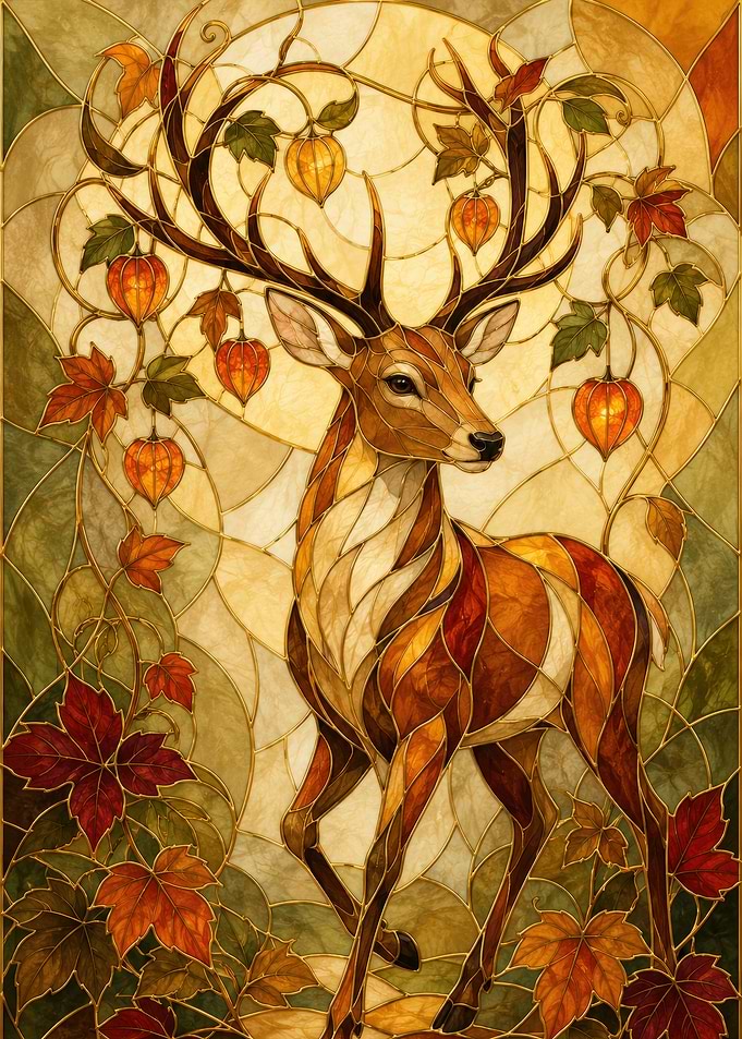 Stained Glass Autumn Deer Art