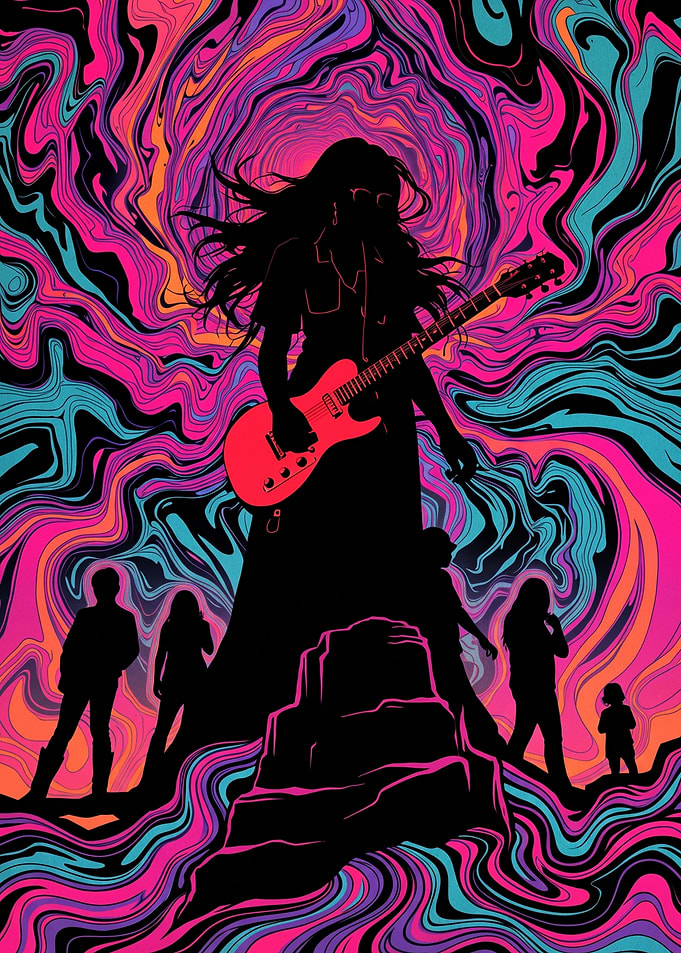 Psychedelic Rock Guitarist Silhouette Poster