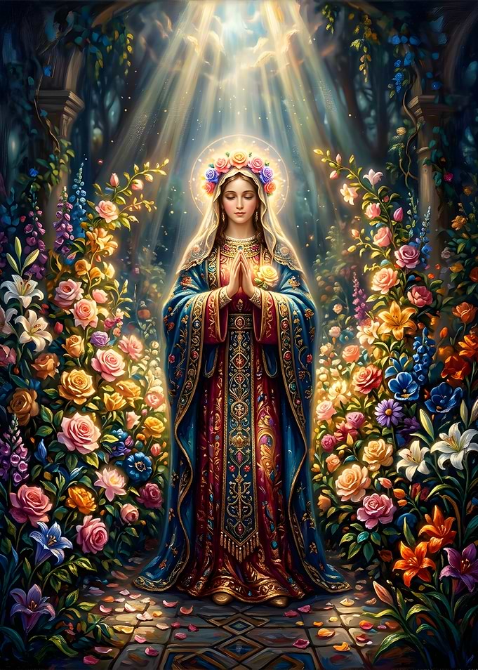 The Virgin Mary in Floral Garden