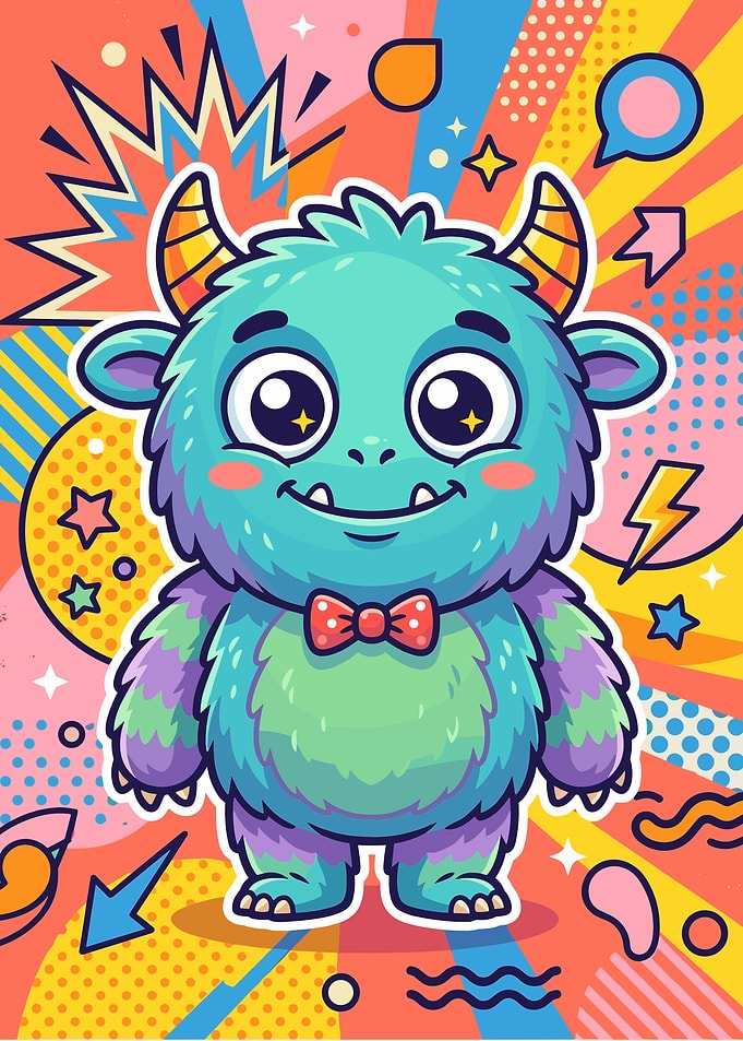Cute Teal Monster Pop Art Illustration