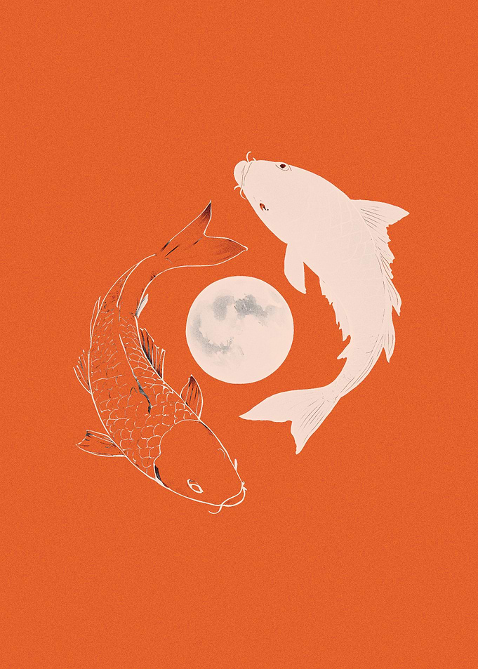 Koi Fish Yin Yang Moon Art
