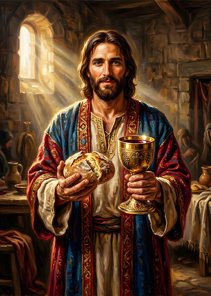 Jesus Holding Bread and Wine