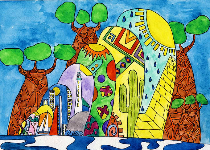 Whimsical Colorful Landscape Illustration