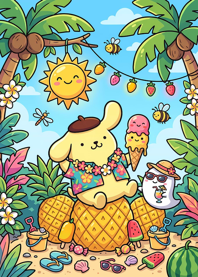 Pompompurin Summer Tropical Beach Scene
