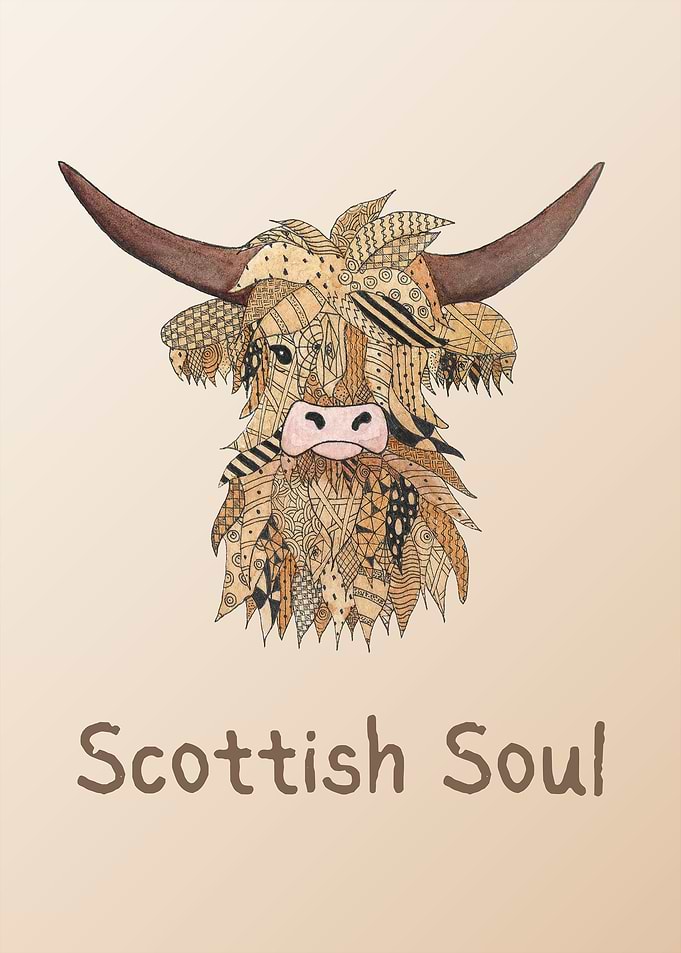 Doodle Scottish Highland Cow Art