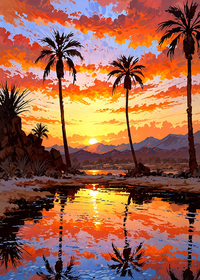 Vibrant Desert Sunset Oasis