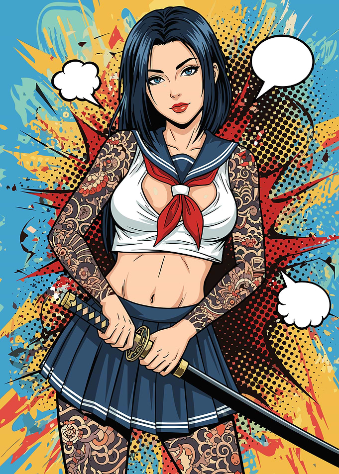 Tattooed Anime Girl with Katana