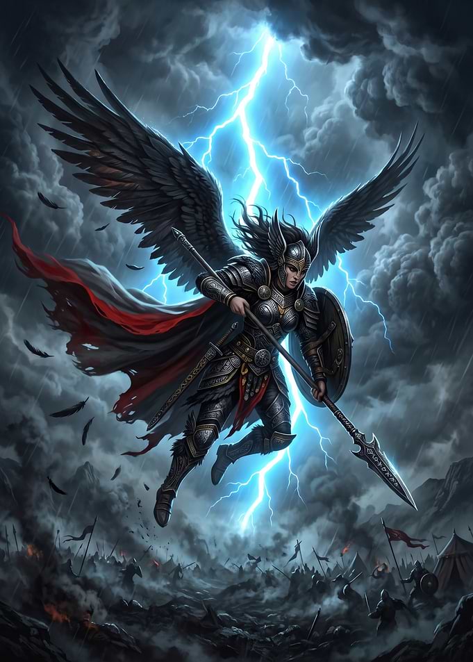 Valkyrie's Descent – Norse Warrior Storm Poster