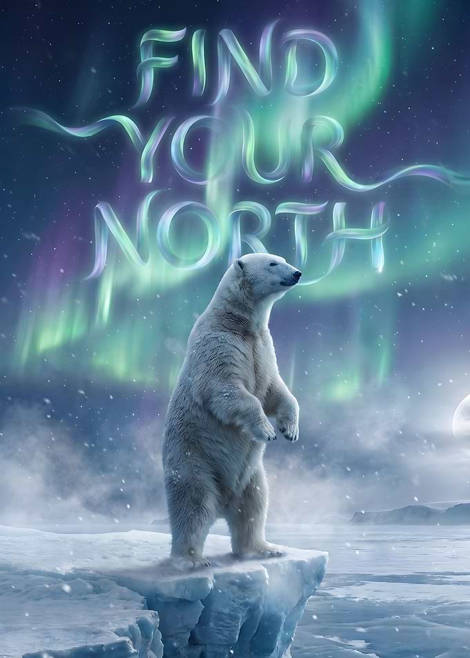 Find Your North | Polar Bear Aurora Borealis Motivational Poster