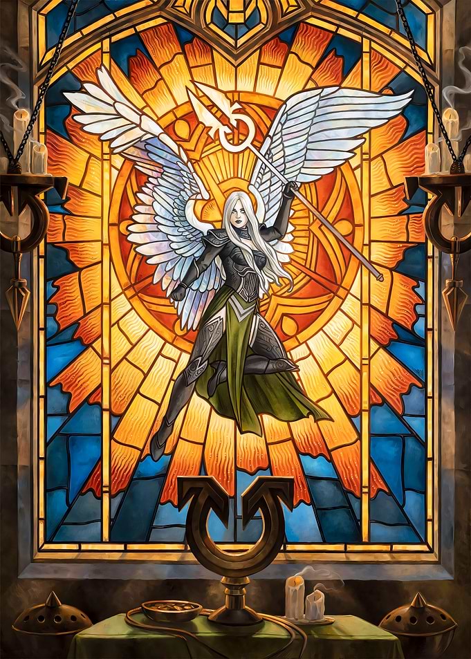 Stained Glass Angel Warrior Art