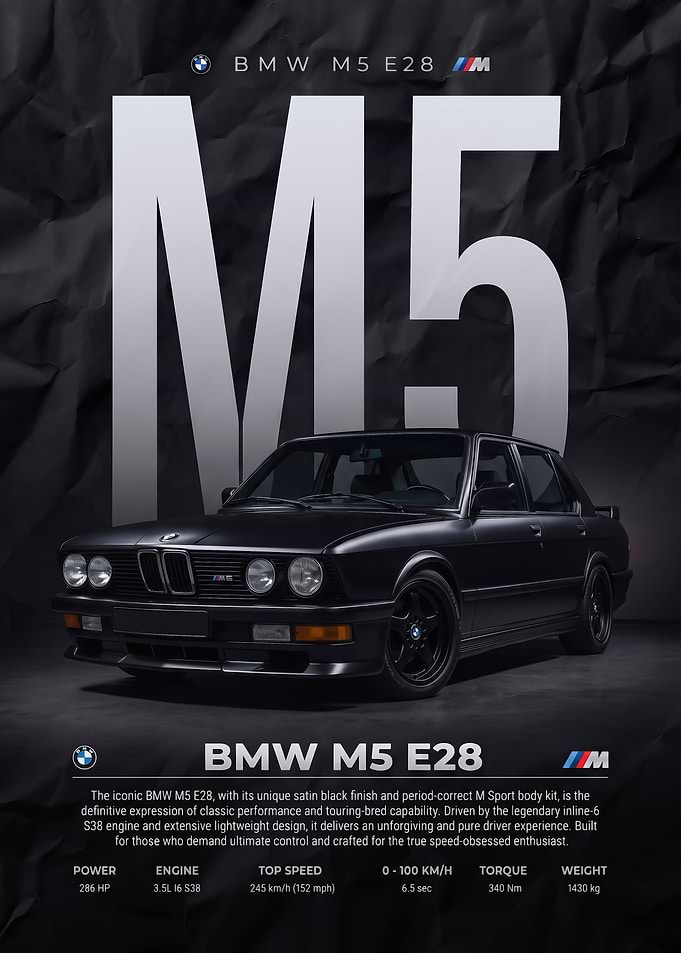black sleek M5 E28 car Poster